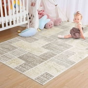 Homore Modern Geometric Patchwork Area Rug Washable Machine Soft Non Slip Non Shedding Carpet for Bedroom Office Living Room,5'x8',Tan
